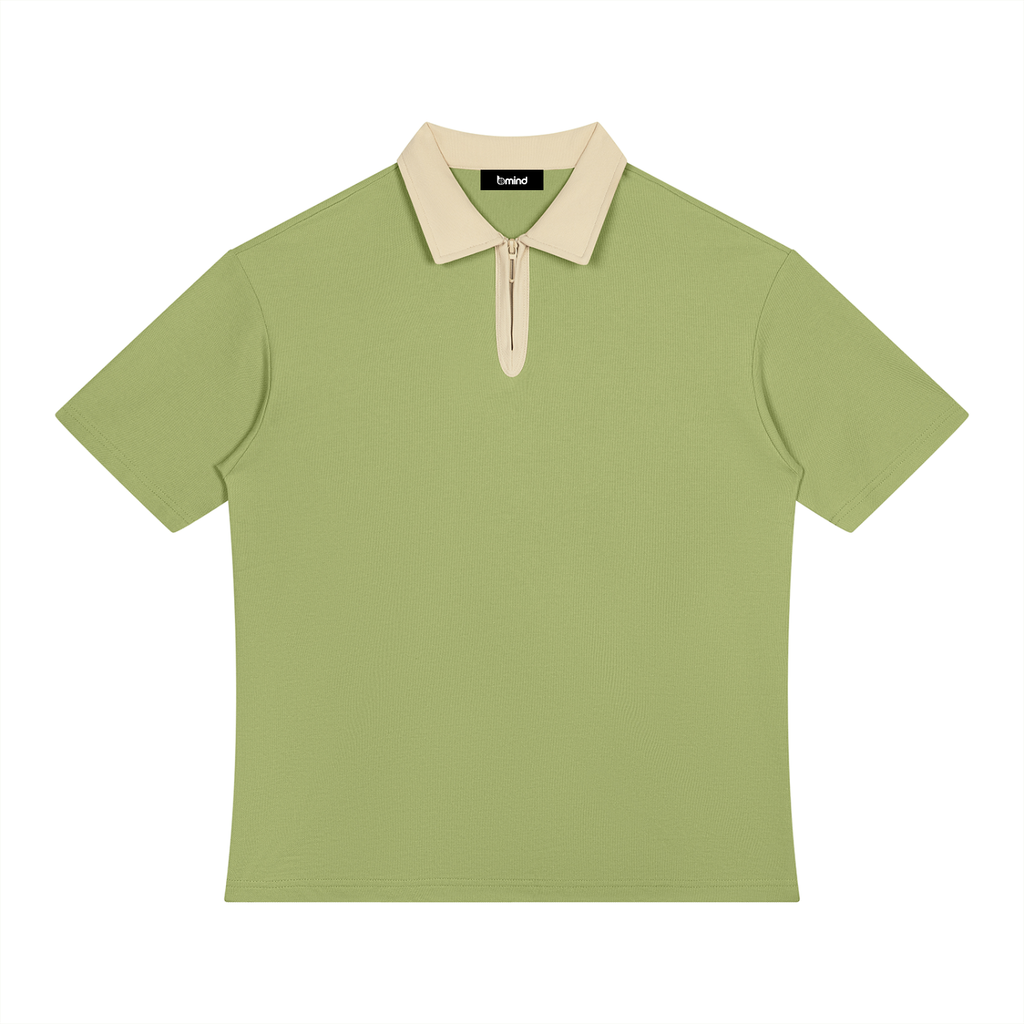Unisex Color Block Quarter-Zip Polo Shirt
