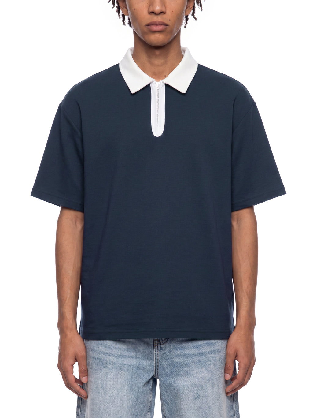 Unisex Color Block Quarter-Zip Polo Shirt