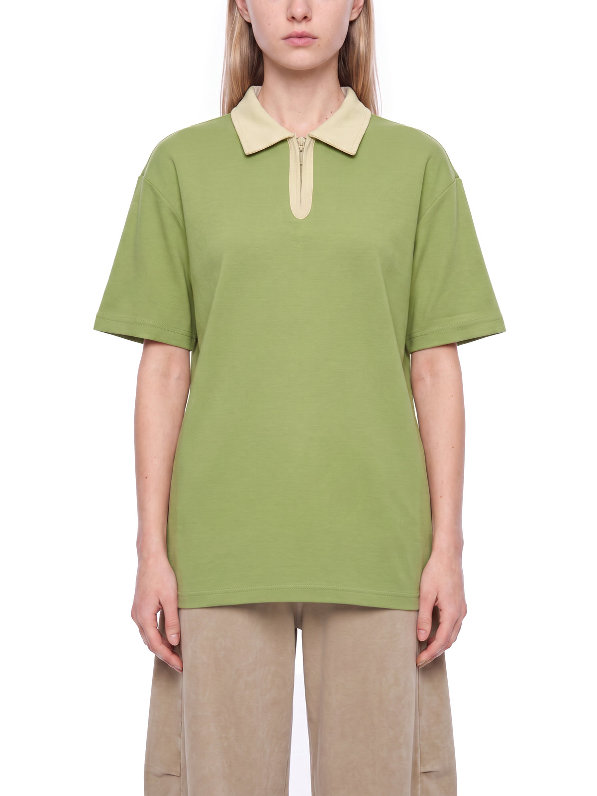 Unisex Color Block Quarter-Zip Polo Shirt